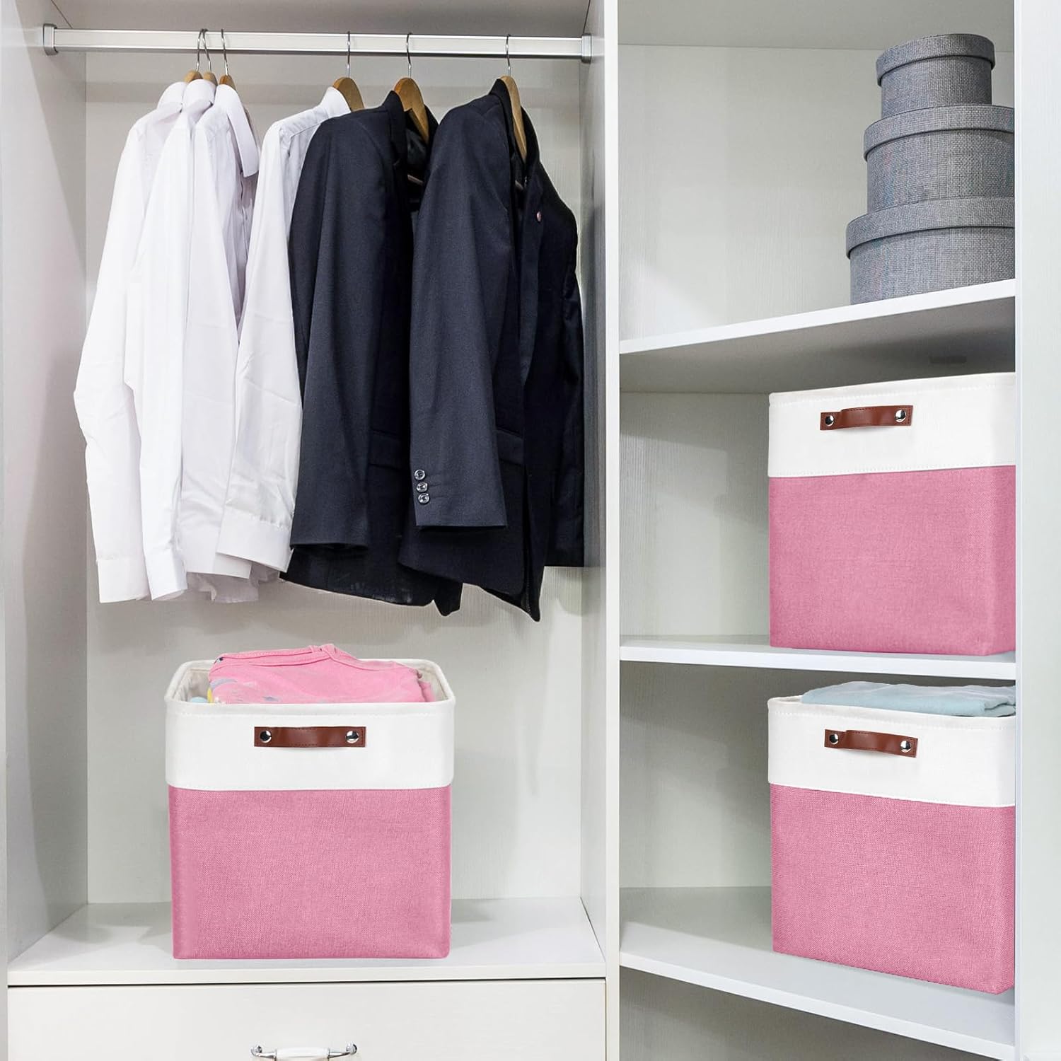 13x13 Cube Storage Bins, Collapsible Fabric Storage Box, 4 Pack Closet Baskets with Handles for