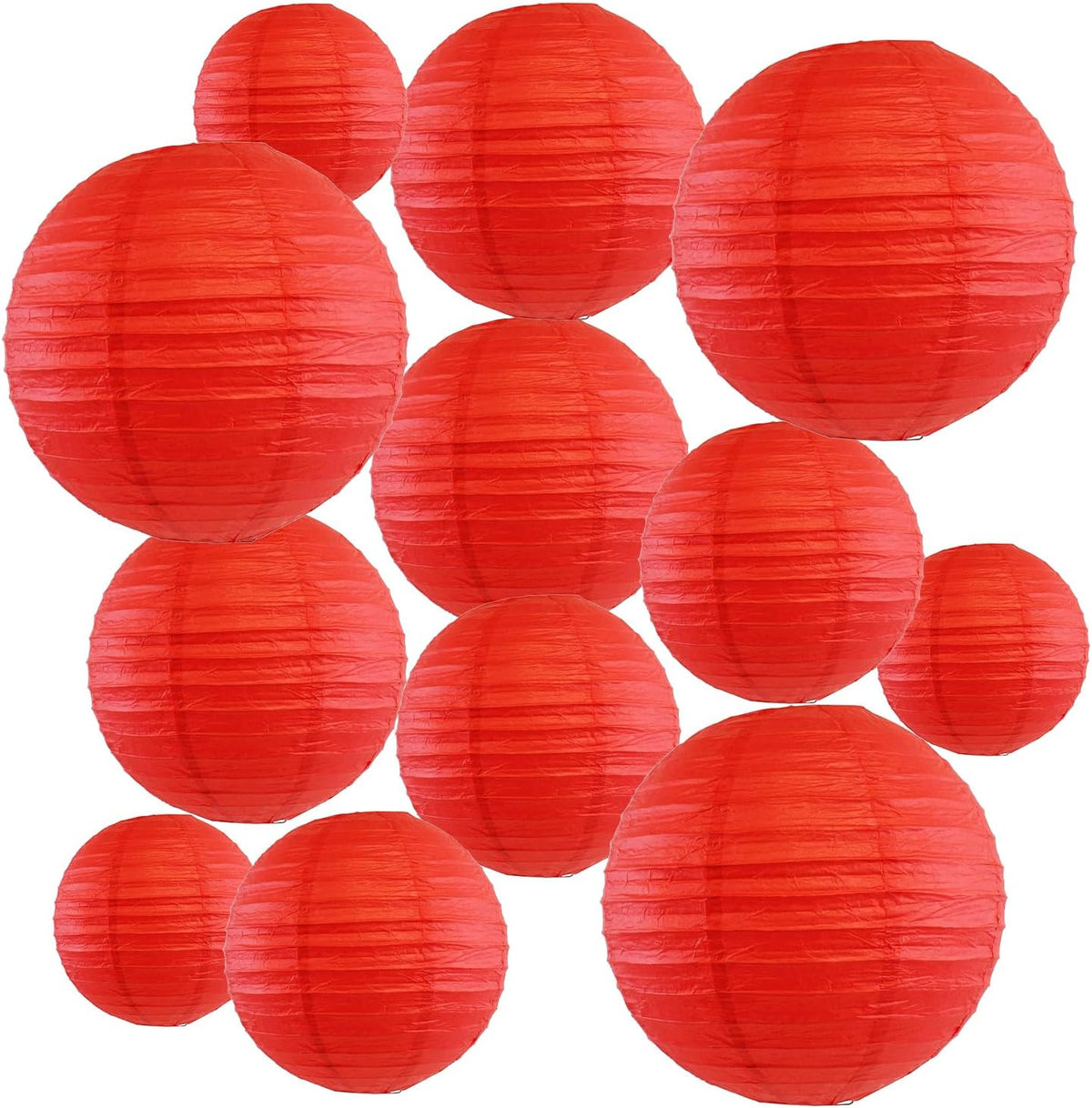 12Pcs Round Paper Lanterns Assorted Sizes (6" 8" 10" 12") for Home Decor, Restaurant, Church