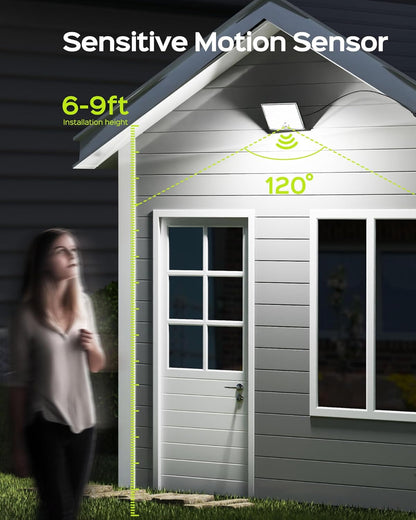 JACKYLED Solar Lights Outdoor with Motion Sensor, 113LED Cool White Solar Flood Lights, Waterproof