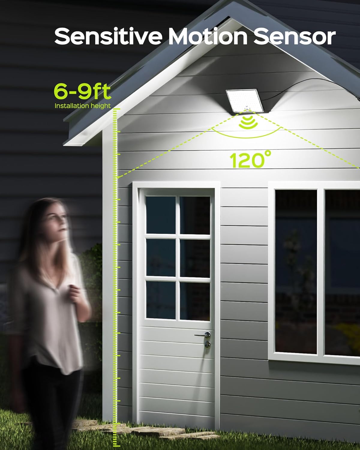 JACKYLED Motion Sensor Flood Lights, 113 LED Cool White Solar Lights for Outside, Dusk to Dawn IP65