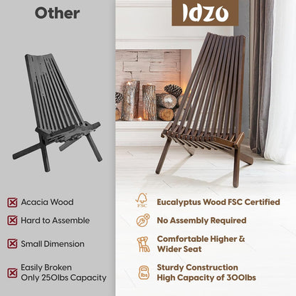 IDZO Elina FSC Eucalyptus Tamarack Chairs, 300Lbs Capacity Modern Adirondack Style, Wooden Folding
