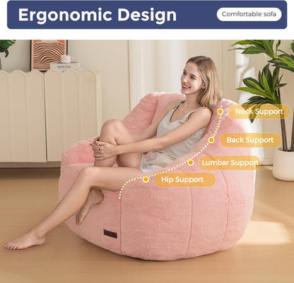 MAXYOYO Bean Bag Chair, Comfy Bean Bag Sofa with Back Support, Faux Fur Bean Bag Chair for Adults