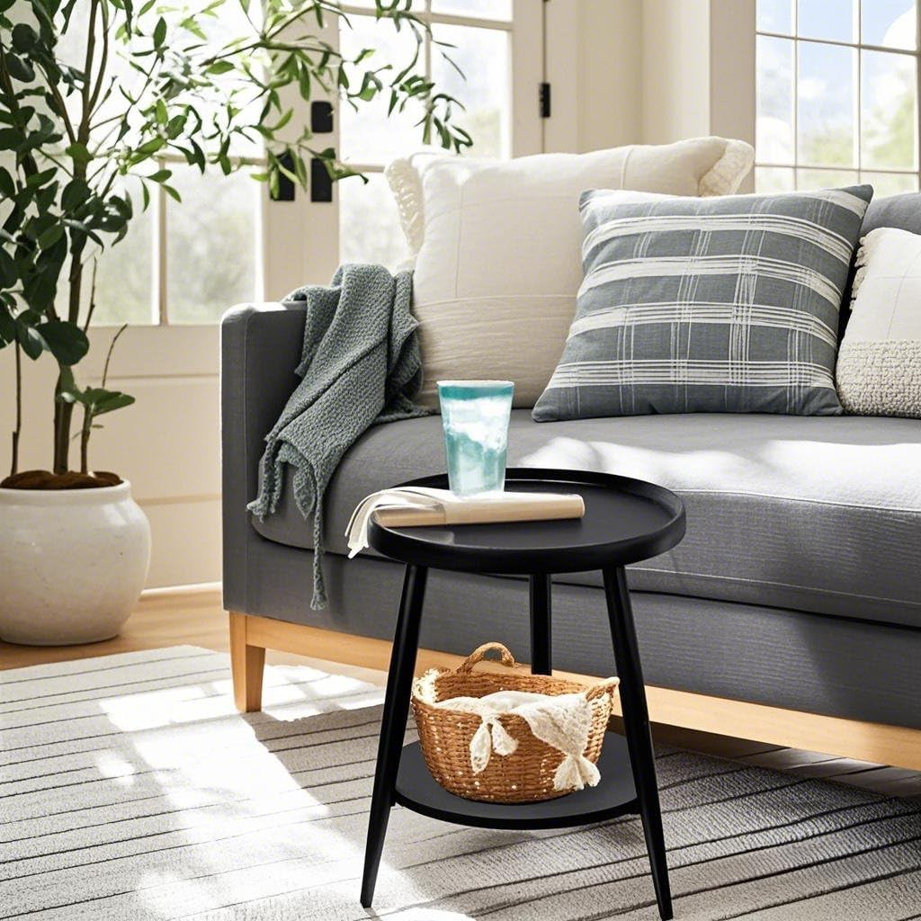 Small Round Side Table, 2-Tier Mid Century Modern Side Table, Round End Table Small Side Table for