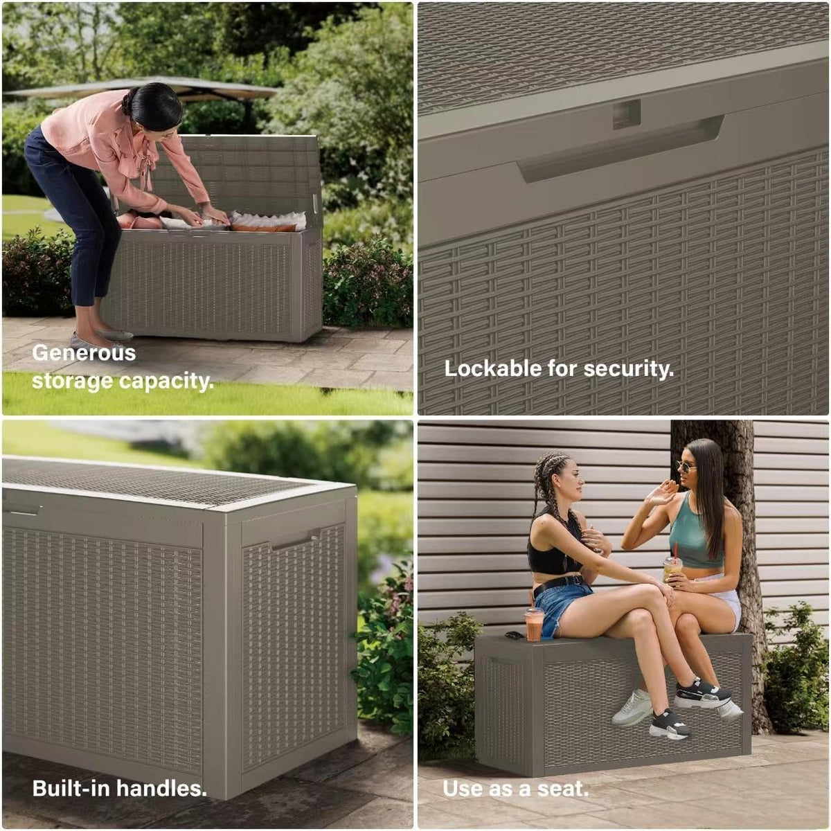 200 Gallon Resin Deck Box, Waterproof Outdoor Storage Bin for Patio Furniture, Pool Accessories