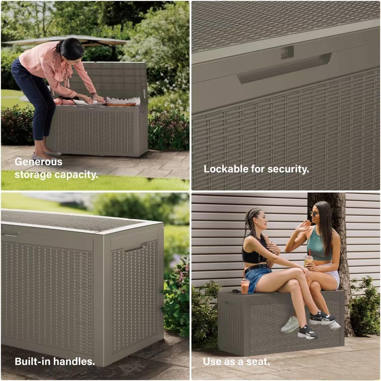 200 Gallon Resin Deck Box, Waterproof Outdoor Storage Bin for Patio Furniture, Pool Accessories