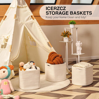 11 Inch Cube Storage Bins, Organizer Bins, Woven Cotton Rope Baskets for Storage, Storage Baskets
