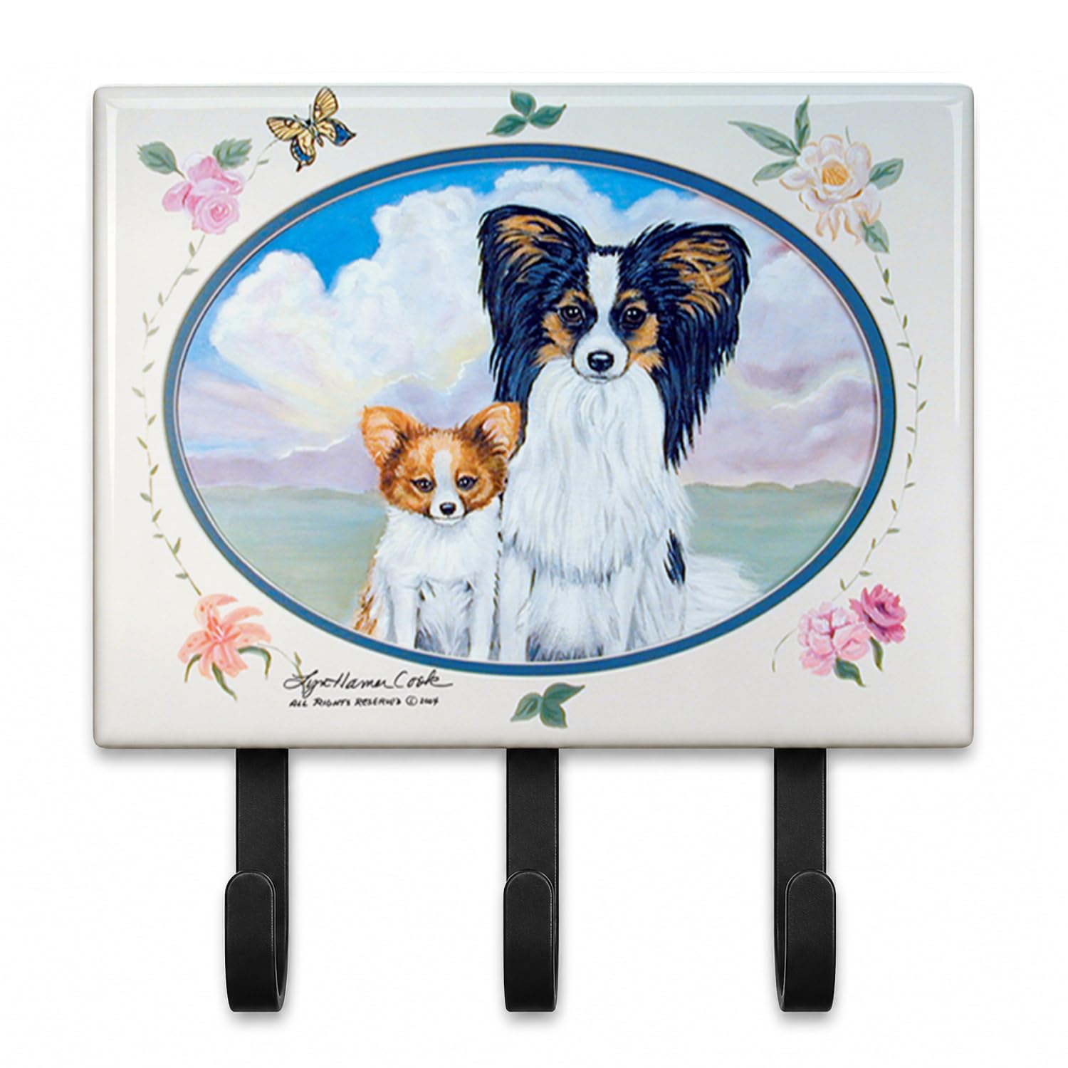 Caroline's Treasures 7243TH68 Papillon Leash or Key Holder, Wall Hooks, Key Hooks Holder, Coat Rack