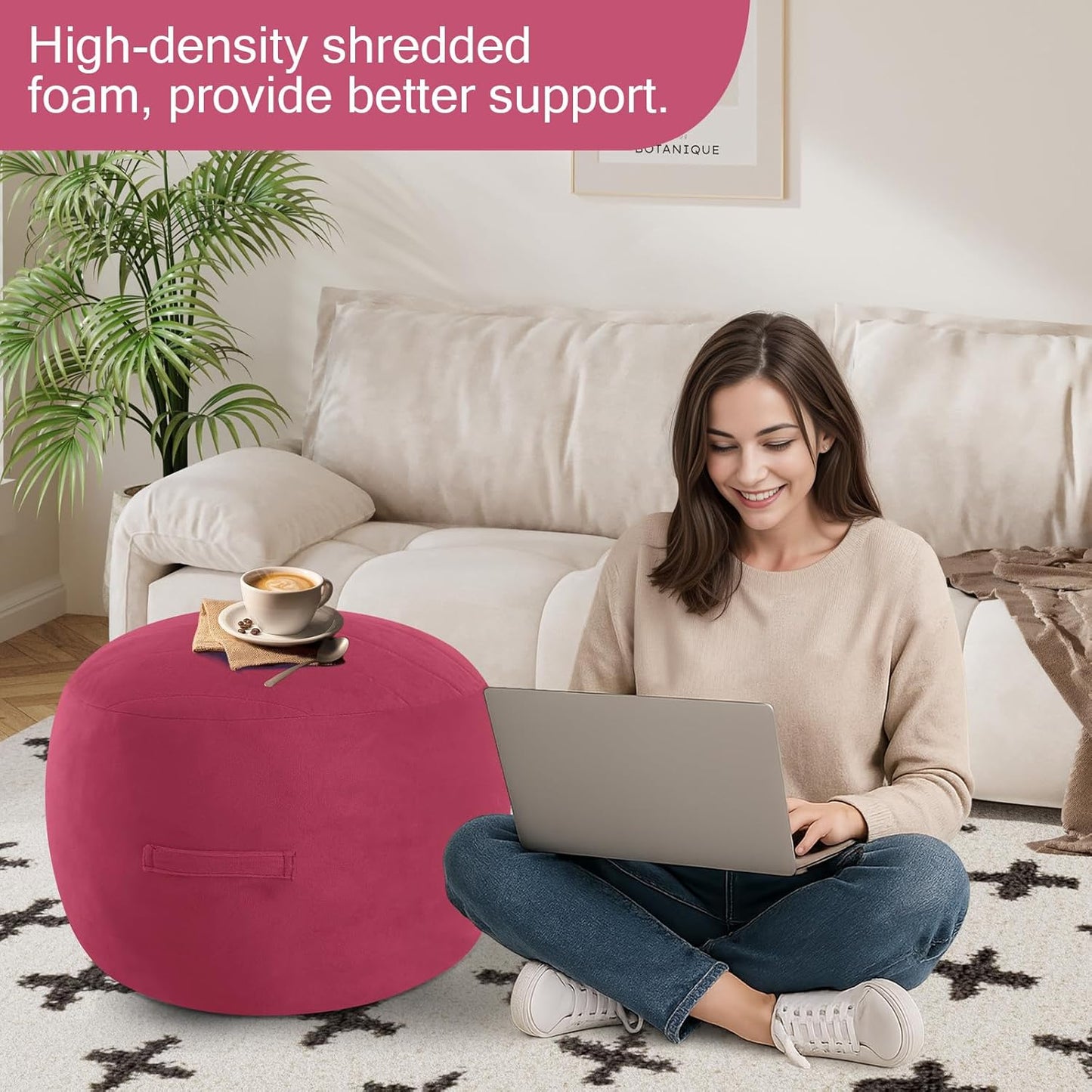 MeMoreCool Round Stuffed Pouf Ottoman Foot Rest, Floor Pouf Foot Stool with Soft Foam Chunk