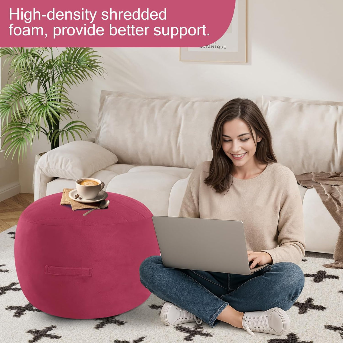 MeMoreCool Round Stuffed Pouf Ottoman Foot Rest, Floor Pouf Foot Stool with Soft Foam Chunk