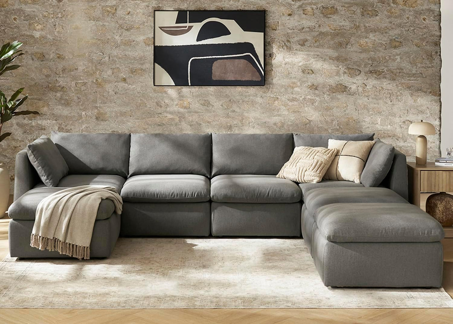 mopio Oversized Modular Sectional Sofa with Fully Removable Covers and Storage, Convertible U