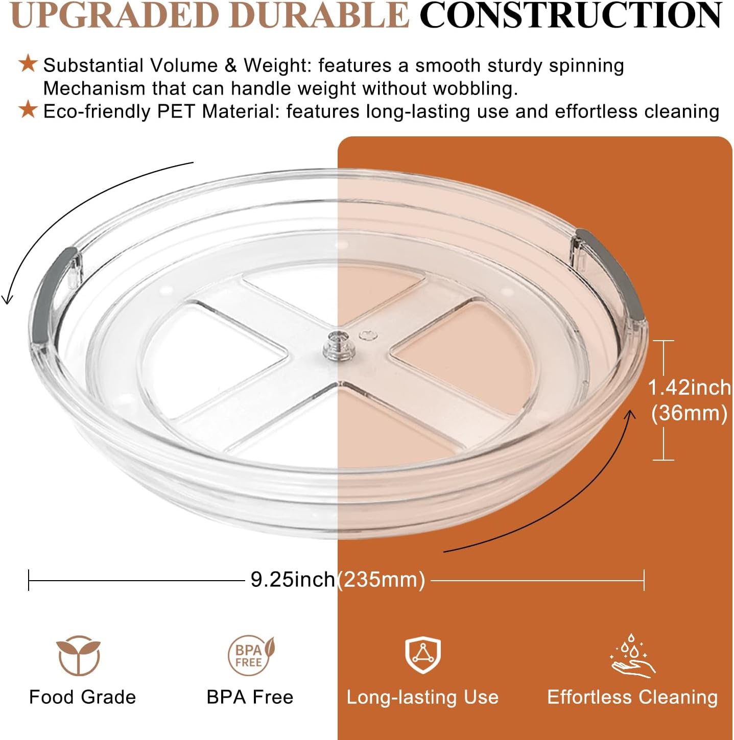 Clear Lazy Susan Organizer Turntable for Cabinet Table Top, 9.25 Inch 4 Pack 360 Rotating Spinning