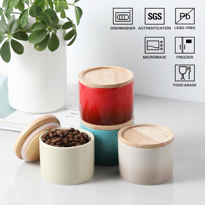 Sweejar Kitchen Canisters Ceramic Food Storage Jar, Stackable Containers with Airtight Seal Wooden