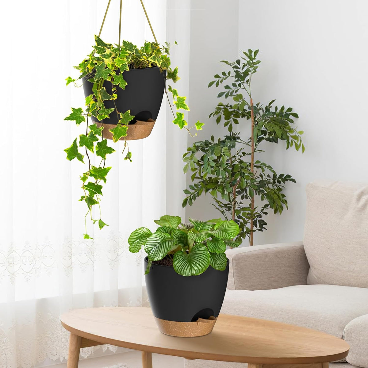 ZMTECH 10 Inch Hanging Planters for Indoor Outdoor Plants, 2 Pack Self Watering Hanging Plant Pots