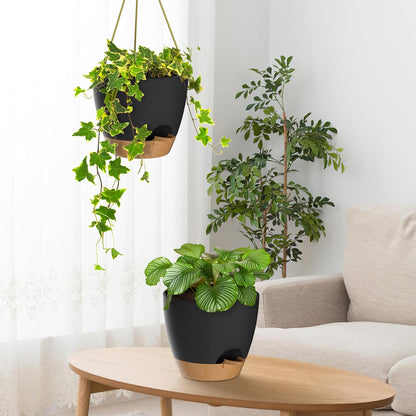 ZMTECH 10 Inch Hanging Planters for Indoor Outdoor Plants, 2 Pack Self Watering Hanging Plant Pots