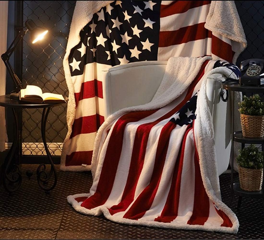 UKELER US Flag Patriotic Sherpa Throw Blanket 50''×60'', American National Flag Fleece Blanket for