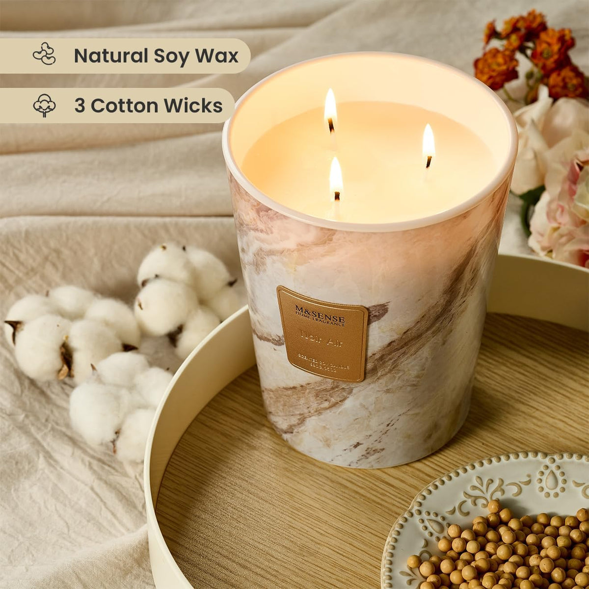 M&SENSE NoirAir Scented Candles for Home, 3-Wick Highly Scented Jar Candles, Extra Large Candle 35