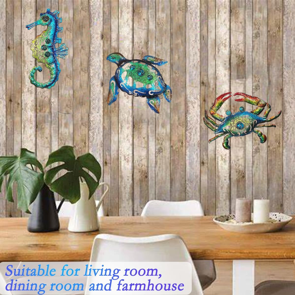 Weibefee Metal Sea Turtle Seahorse Crab Beach Themed Bathroom Wall Art Decor, Ocean Themed Wall