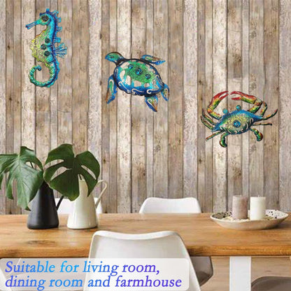 Weibefee Metal Sea Turtle Seahorse Crab Beach Themed Bathroom Wall Art Decor, Ocean Themed Wall
