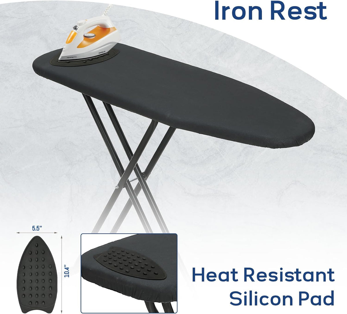 Ironing Board 43x13 with Iron Rest, RAINHOL Compact Iron Board Full Size with Thick Cover and Pad