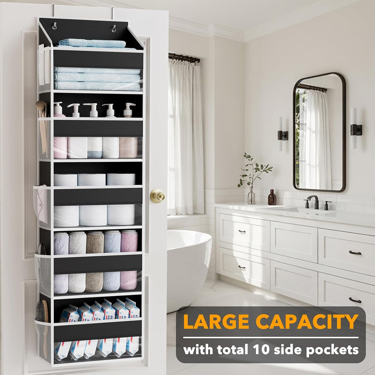 SpaceAid 1 Pack Over The Door Organizer with 5 Large Pockets and 10 Mesh Side Pockets, 5 Layers