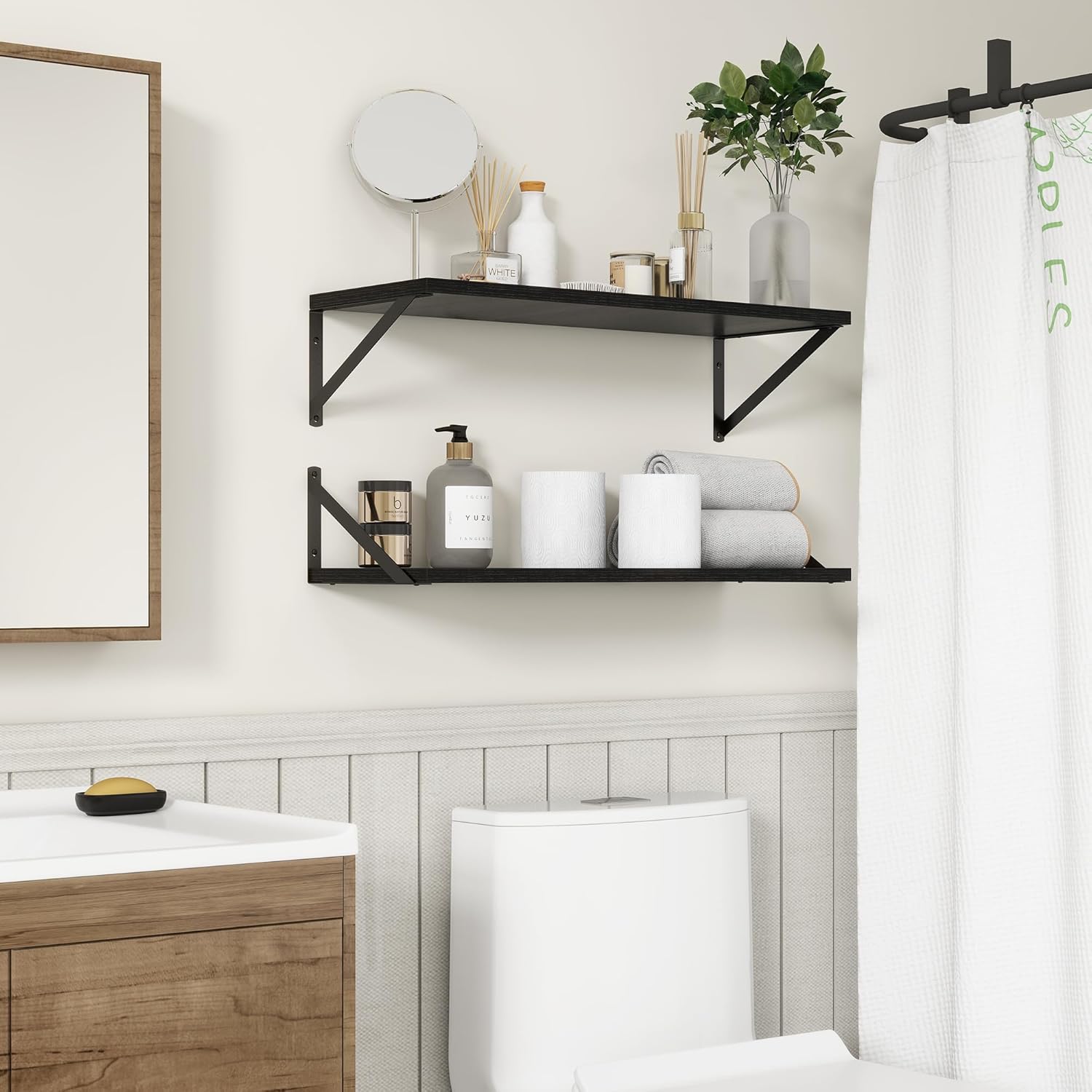 Fun Memories 27.5" W x10 D Floating Shelves, Black Wall Shelf with Brackets, 10 Inch Deep Floating