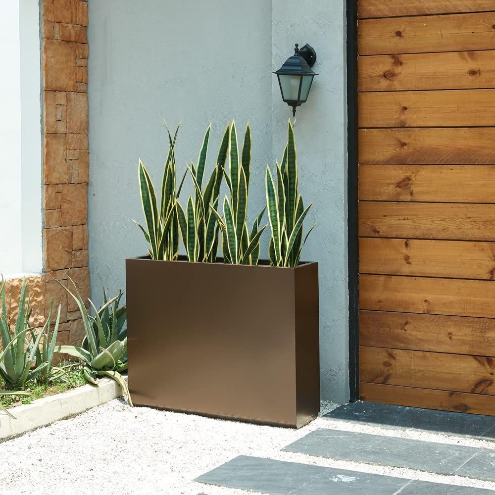 Metallic Heavy Planter for Outdoor Plants, 38Lx10Wx30H Inches Tall and Long Metal Divider Planter