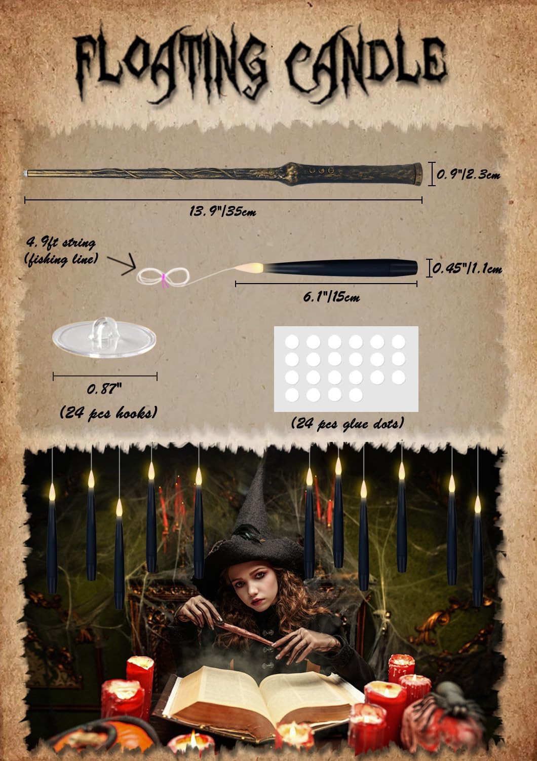 GenSwin 22pcs Flameless Floating Candle with Magic Wand Remote Timer, Battery Operated Hanging