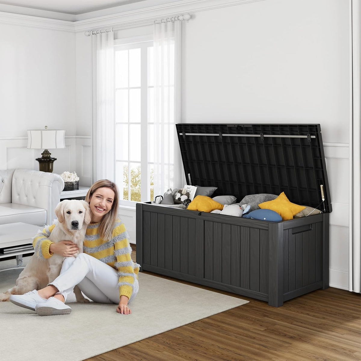 120 Gallon Resin Deck Box, Lockable Patio Outdoor Storage Box for Furniture, Garden Tools and Tools