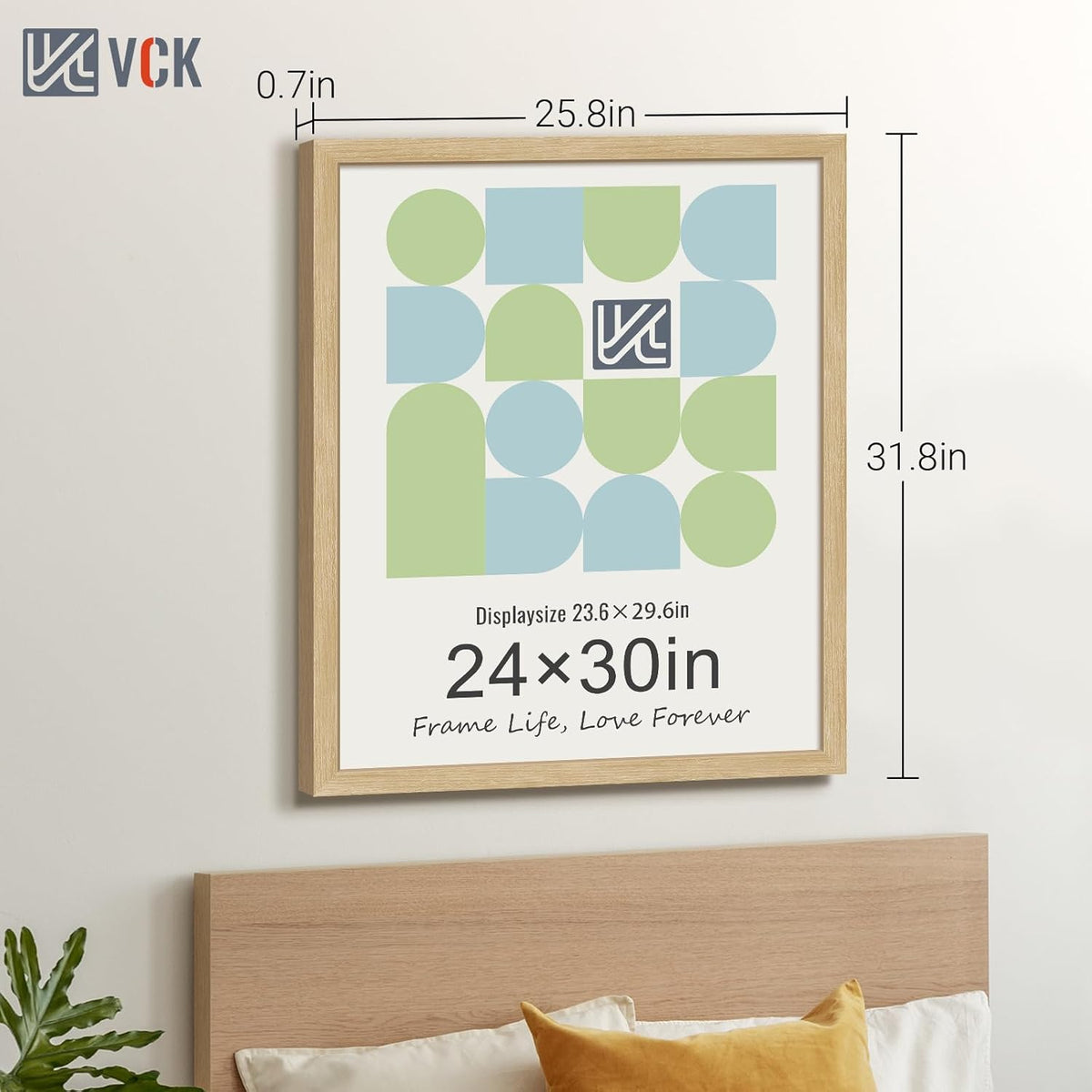 VCK 24x30 Oak Wood Frame for Poster & Picture, Natural Solid Wood Photo Frames 3 Pack, Wall