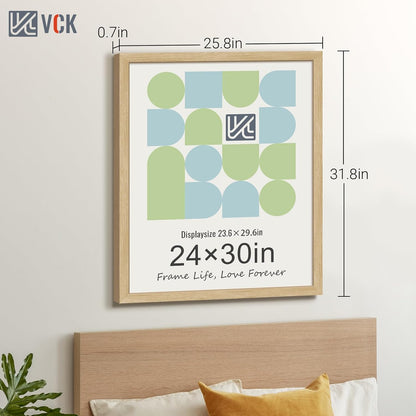 VCK 24x30 Oak Wood Frame for Poster & Picture, Natural Solid Wood Photo Frames 3 Pack, Wall