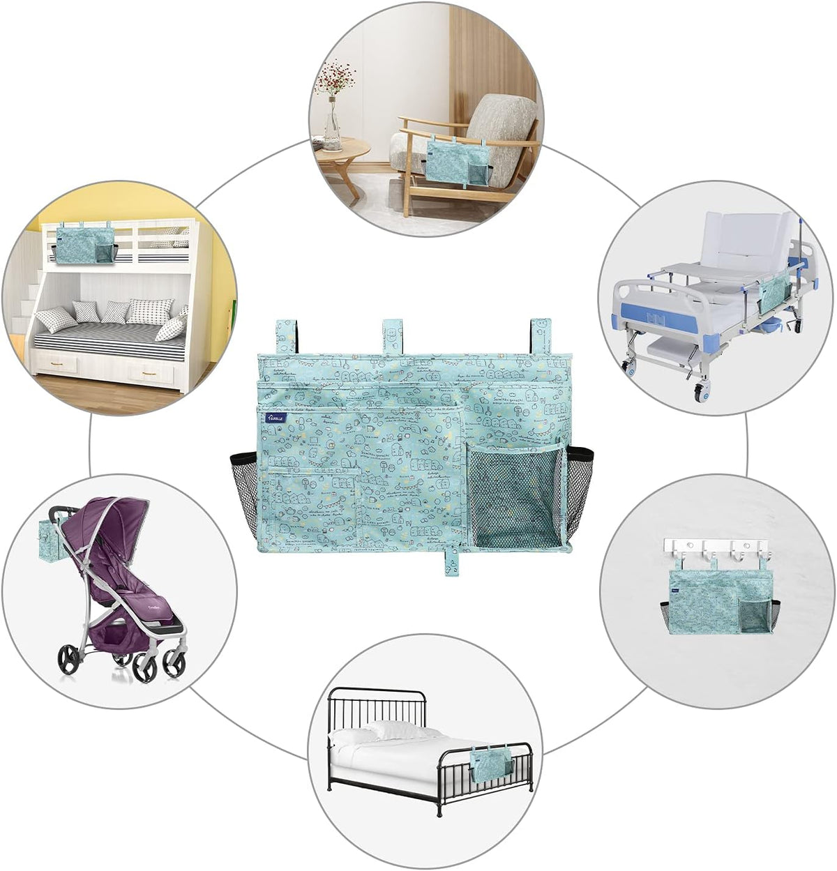 Surblue Bedside Caddy Hanging Bed Organizer Storage Bag Pocket for Bunk and Hospital Beds, College