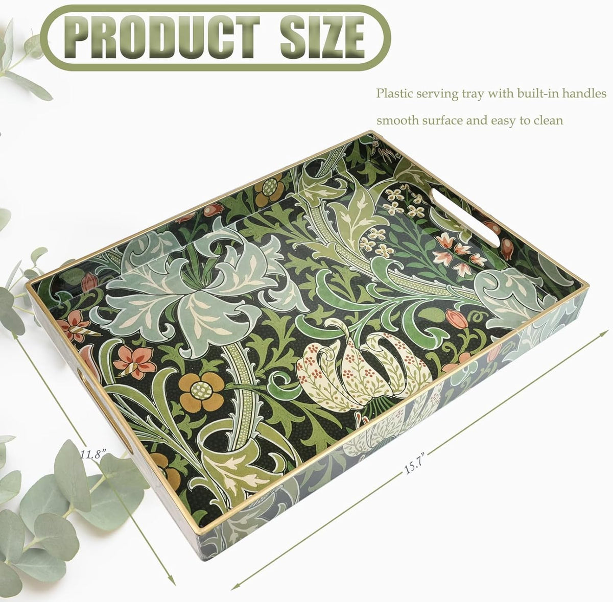 Spsyrine Serving Tray with Handles, Plastic Decorative Tray for Coffee Table, Living Room, Home