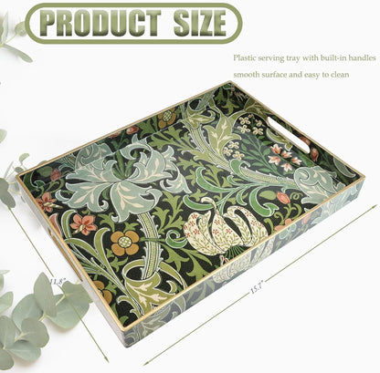 Spsyrine Serving Tray with Handles, Plastic Decorative Tray for Coffee Table, Living Room, Home