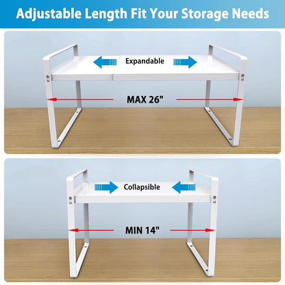 9'' Wide Expandable Cabinet Shelf Organizer Rack Adjustable Length 14''-26'' Pantry Shelf Spice