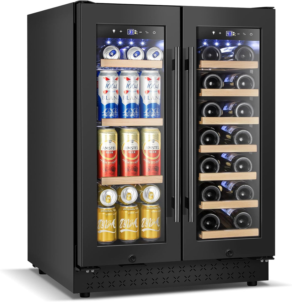Wine and Beverage Refrigerator with Glass Door, 24-Inch Dual Zone Wine Fridge Under-Counter,4.6
