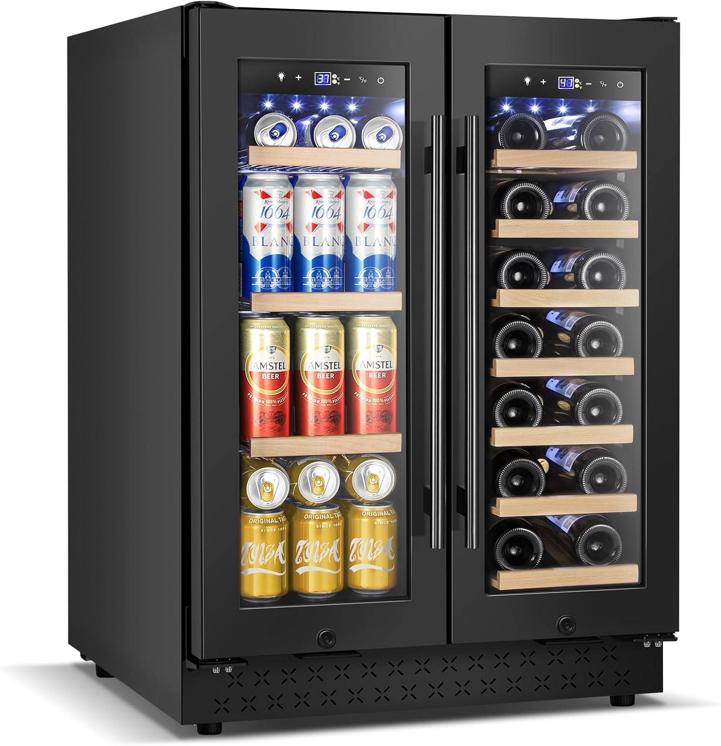 Wine and Beverage Refrigerator with Glass Door, 24-Inch Dual Zone Wine Fridge Under-Counter,4.6
