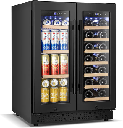 Wine and Beverage Refrigerator with Glass Door, 24-Inch Dual Zone Wine Fridge Under-Counter,4.6