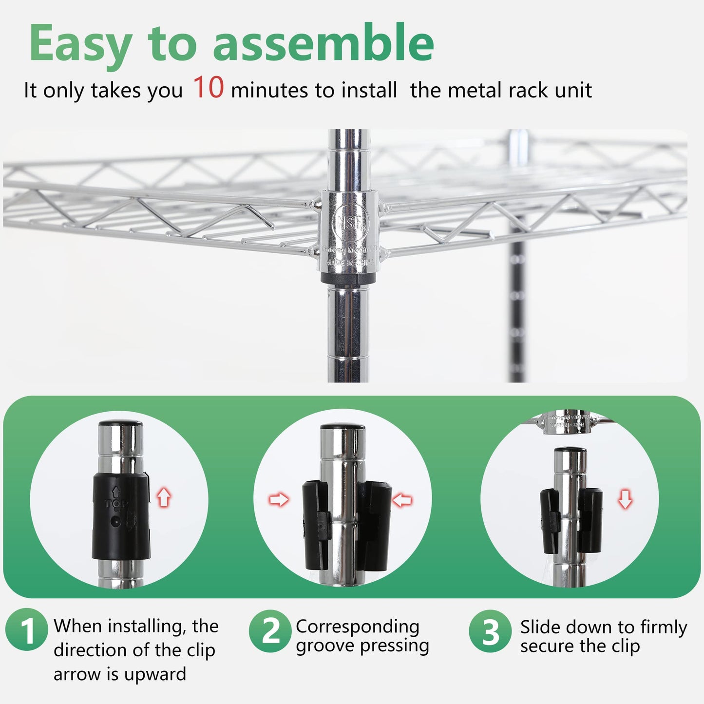FDW 5 Tier Wire Shelving Adjustable Metal Shelves 17L x 12W x 48H NSF Pantry Shelves Storage Rack