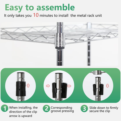 FDW 5 Tier Wire Shelving Adjustable Metal Shelves 17L x 12W x 48H NSF Pantry Shelves Storage Rack