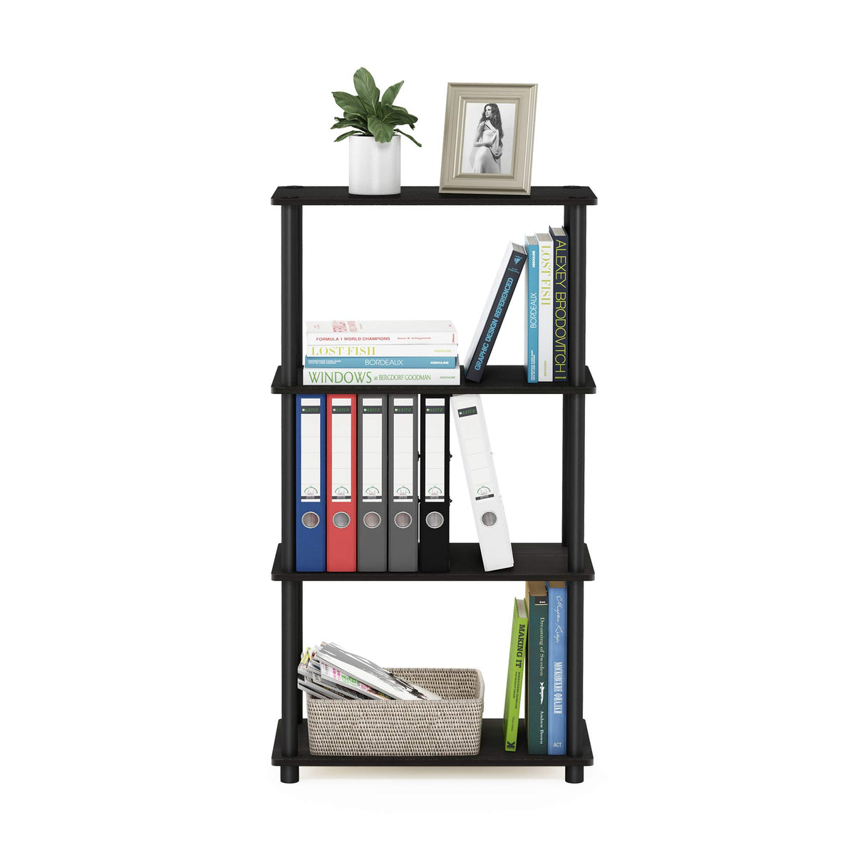 Furinno Turn-N-Tube Storage Shelves, 4-Tier Book Shelf, Corner Shelf, Toolless Open Shelves, for