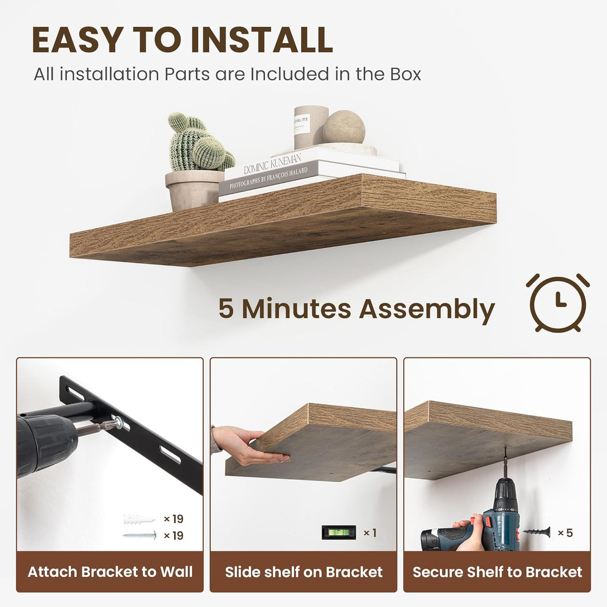 36 Inch Floating Shelves, 12 Inch Deep Floating Shelves for Wall, Floating Shelf with Invisible