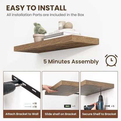 36 Inch Floating Shelves, 12 Inch Deep Floating Shelves for Wall, Floating Shelf with Invisible