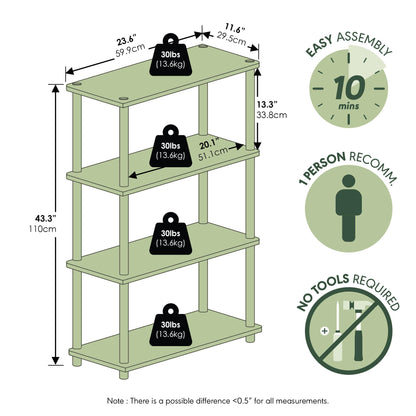 Furinno Turn-N-Tube Storage Shelves, 4-Tier Toolless Book Shelf, Corner Shelf, Open Shelves, for
