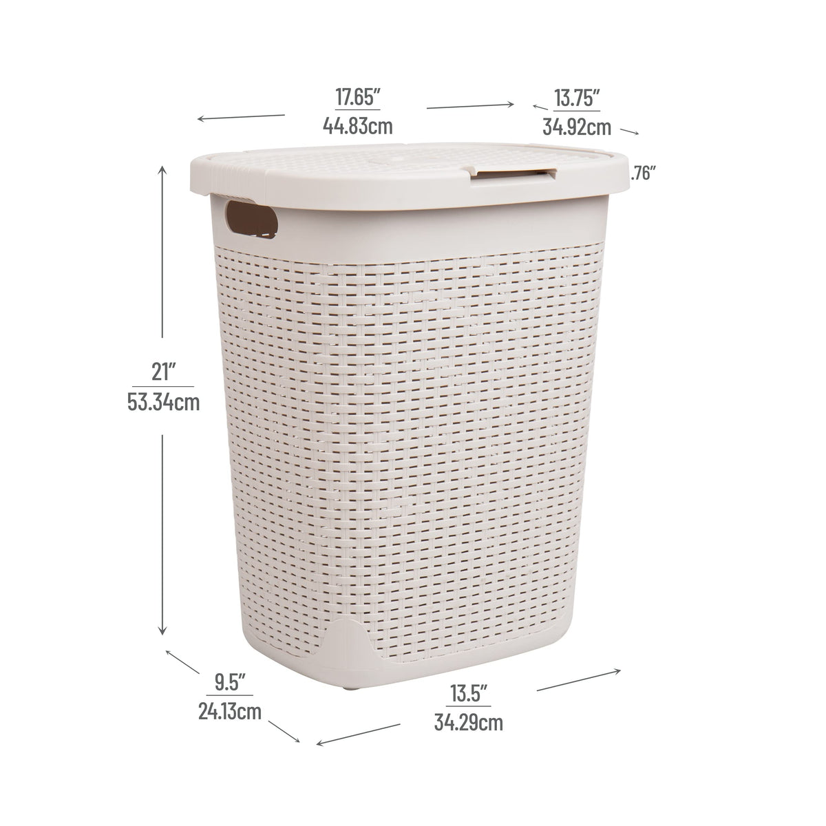 Mind Reader Slim Laundry Hamper with Lid, 50L Clothes Basket, Premium Wicker Design, Plastic, Ivory