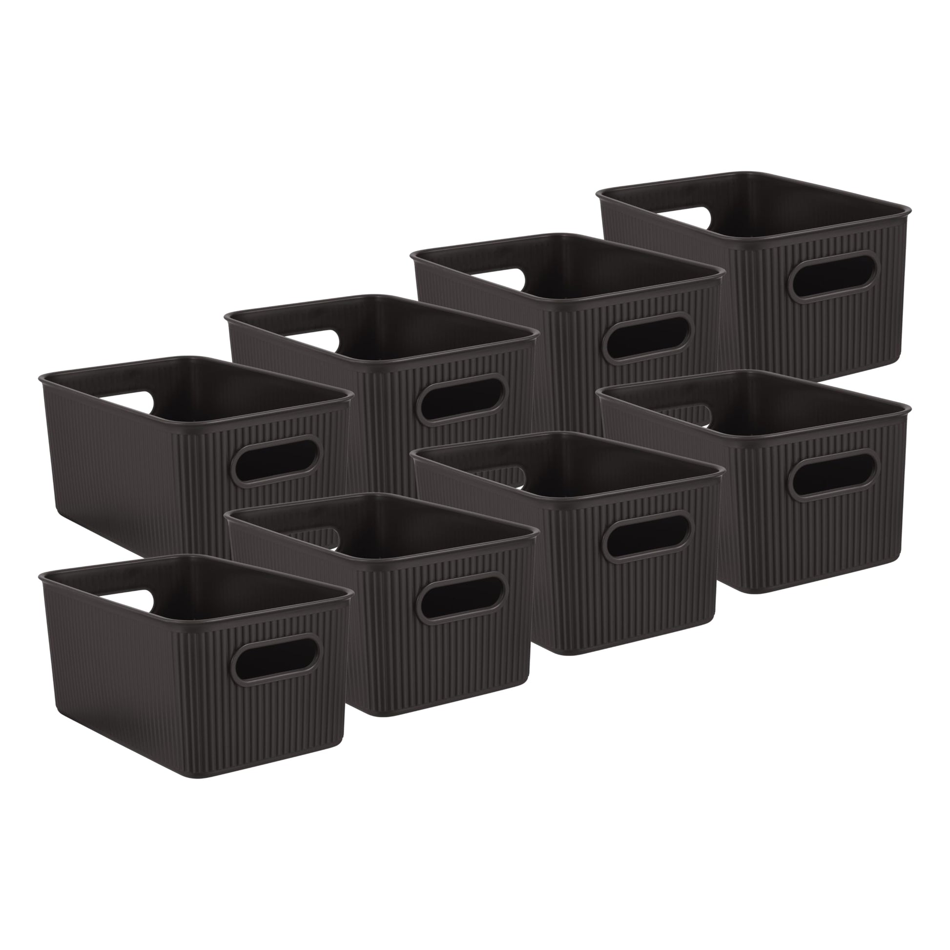 Superio Decorative Plastic Basket Open Home Storage Bins Organizer Baskets, Medium, Brown (8 Pack)