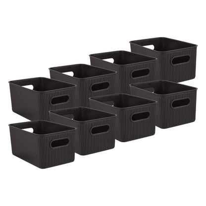 Superio Decorative Plastic Basket Open Home Storage Bins Organizer Baskets, Medium, Brown (8 Pack)