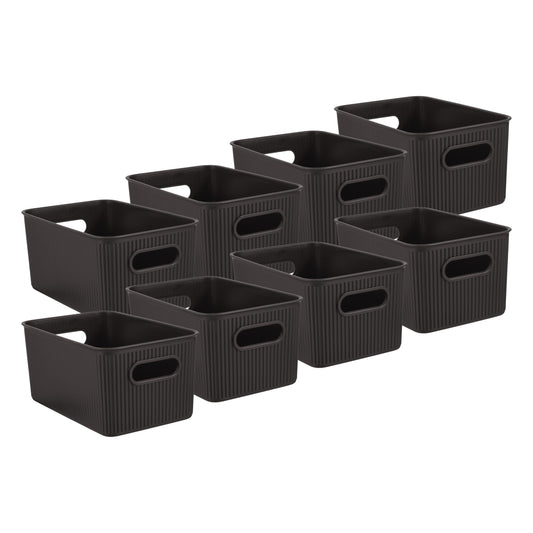 Superio Decorative Plastic Basket Open Home Storage Bins Organizer Baskets, Medium, Brown (8 Pack)