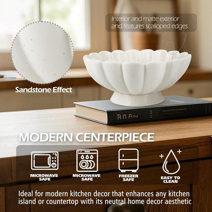 Accessoryway 8" White Fluted Scalloped Decorative Bowls -Moderate Ceramic Fruit Bowl for Kitchen