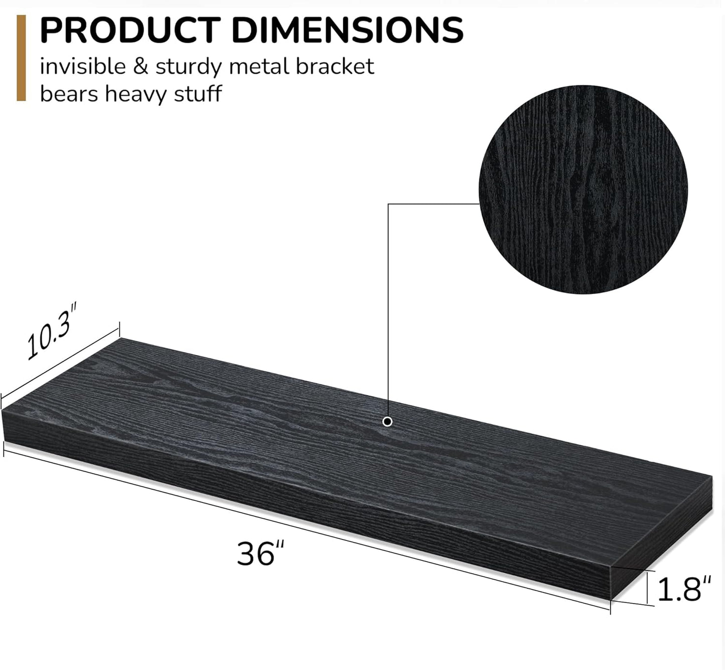 Floating Shelves - 10.3 Inch Deep Wall Shelf for Decor & Storage - Wall Mounted Display Shelving