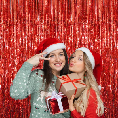 GOER 3.2 ft x 9.8 ft Metallic Tinsel Foil Fringe Curtains Party Photo Backdrop Party Streamers for